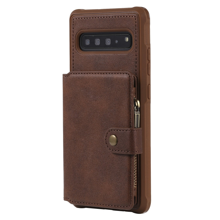 For Galaxy S10 5G Buckle Zipper Shockproof Protective Case with Holder & Card Slots & Wallet & Lanyard & Photos Frames