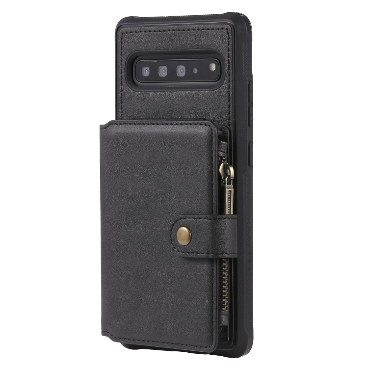For Galaxy S10 5G Buckle Zipper Shockproof Protective Case with Holder & Card Slots & Wallet & Lanyard & Photos Frames