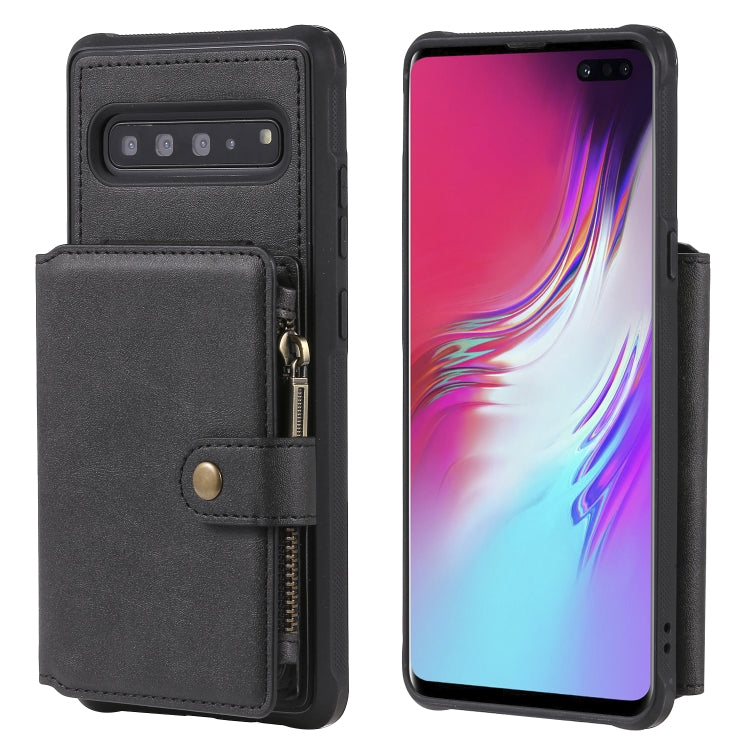 For Galaxy S10 5G Buckle Zipper Shockproof Protective Case with Holder & Card Slots & Wallet & Lanyard & Photos Frames
