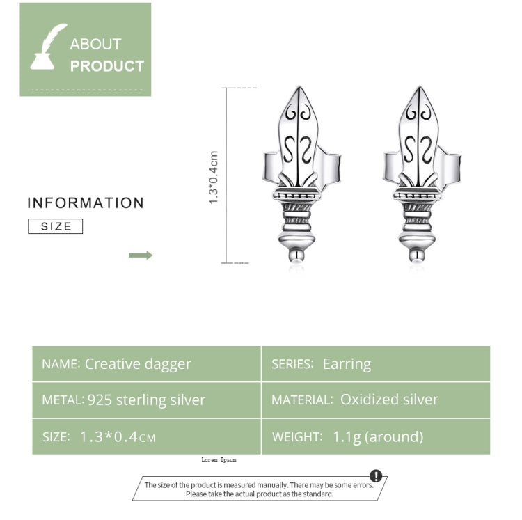 S925 Sterling Silver Creative Dagger Ear Studs Women Earrings