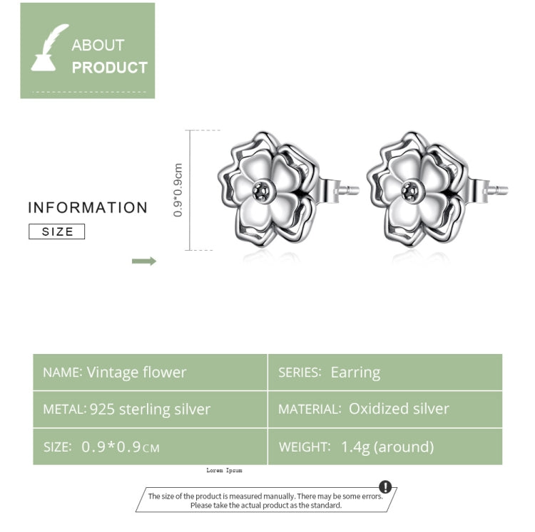 S925 Sterling Silver Vintage Flowers Ear Studs Women Earrings