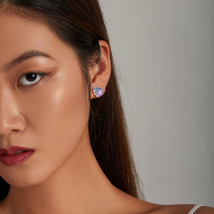 S925 Sterling Silver Fish Scale Heart Ear Studs Women Earrings