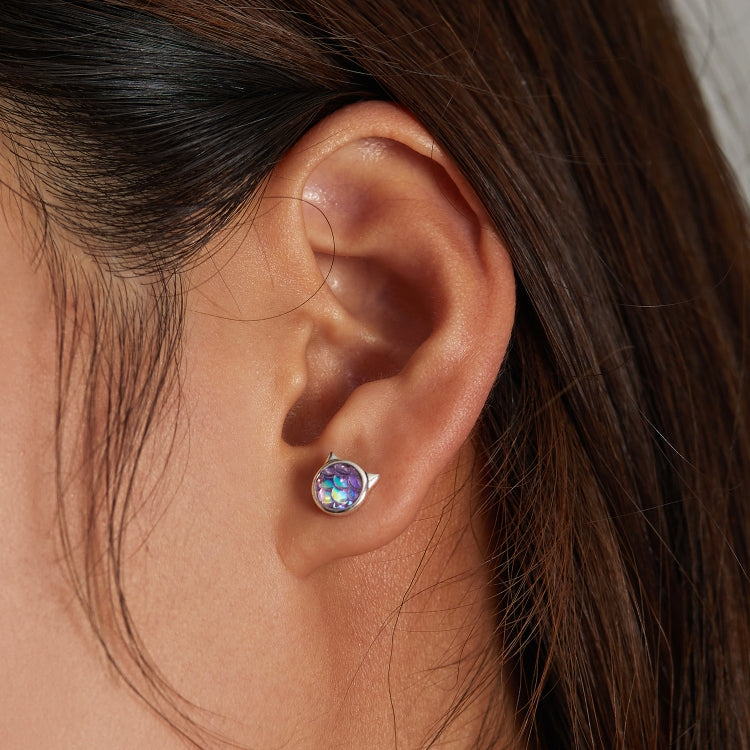 S925 Sterling Silver Fish Scale Cat Head Ear Studs Women Earrings