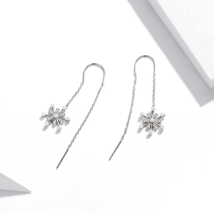 S925 Sterling Silver Snowflake Ear Line Women Earrings