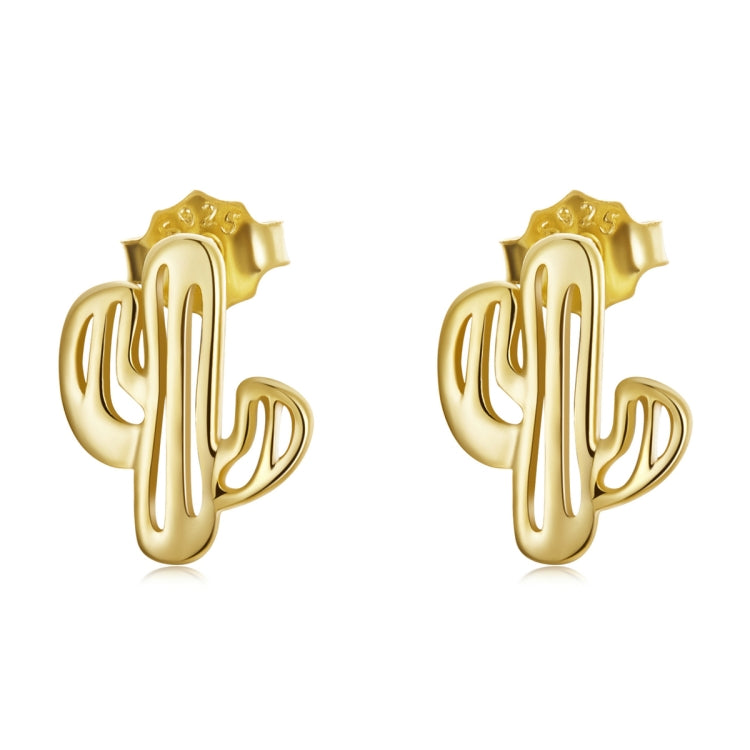 S925 Sterling Silver Golden Cactus Ear Studs Women Earrings