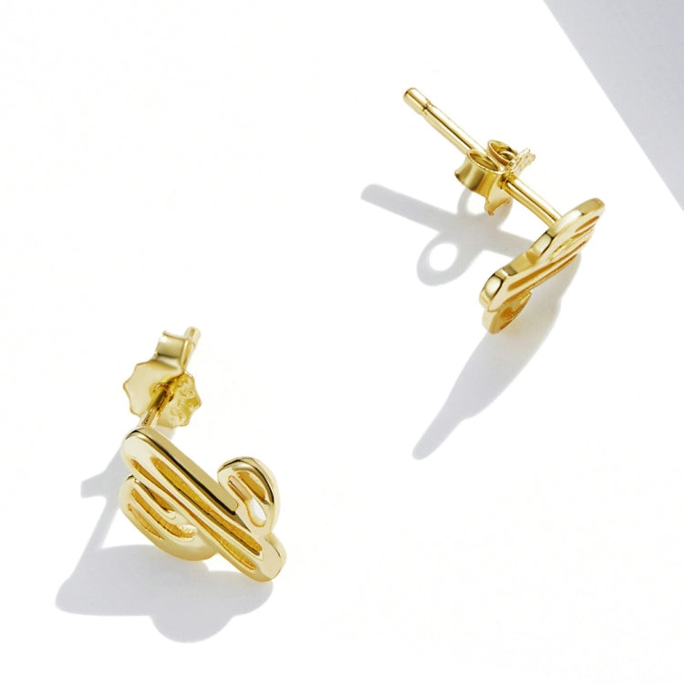 S925 Sterling Silver Golden Cactus Ear Studs Women Earrings
