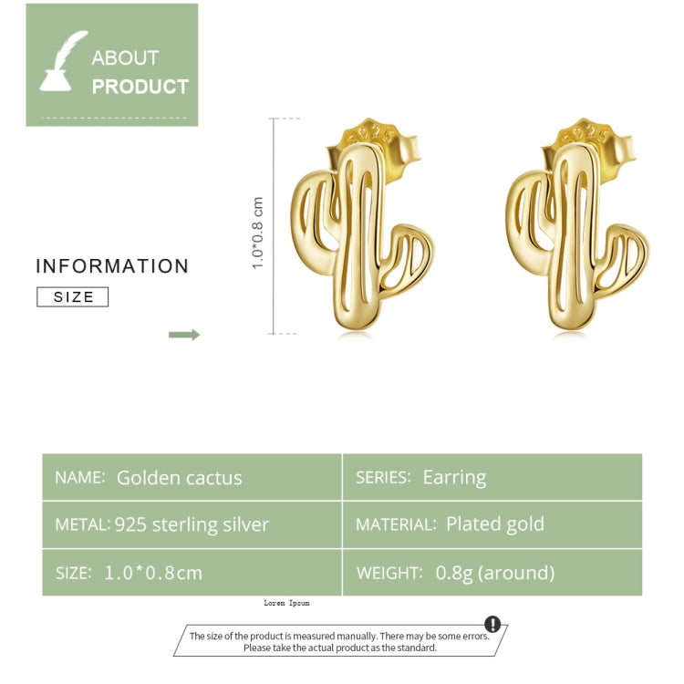 S925 Sterling Silver Golden Cactus Ear Studs Women Earrings