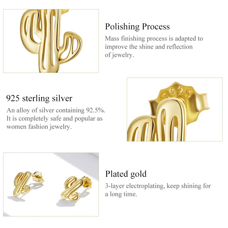 S925 Sterling Silver Golden Cactus Ear Studs Women Earrings