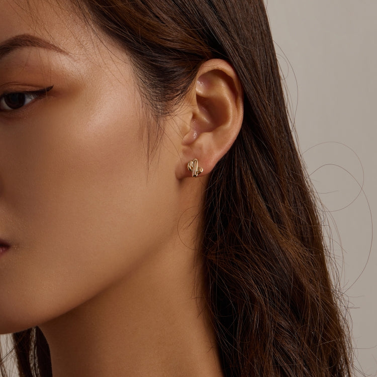 S925 Sterling Silver Golden Cactus Ear Studs Women Earrings
