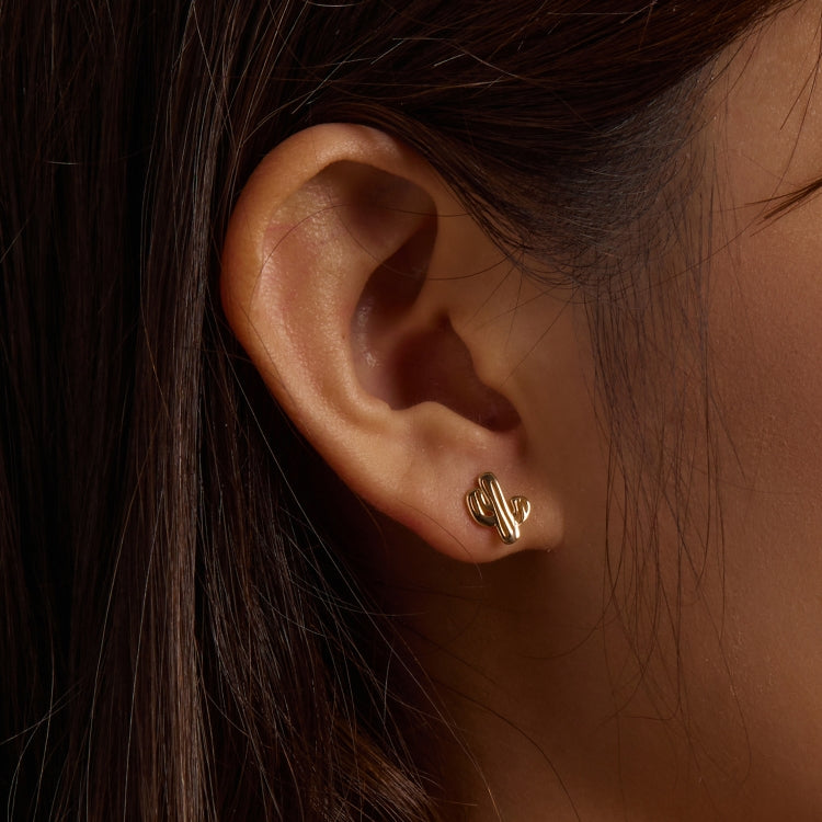 S925 Sterling Silver Golden Cactus Ear Studs Women Earrings