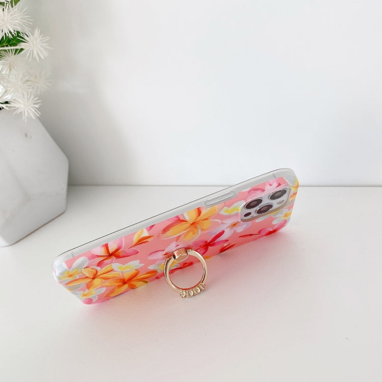 For iPhone 13 Small Floral Pattern Shockproof Case with Ring Holder