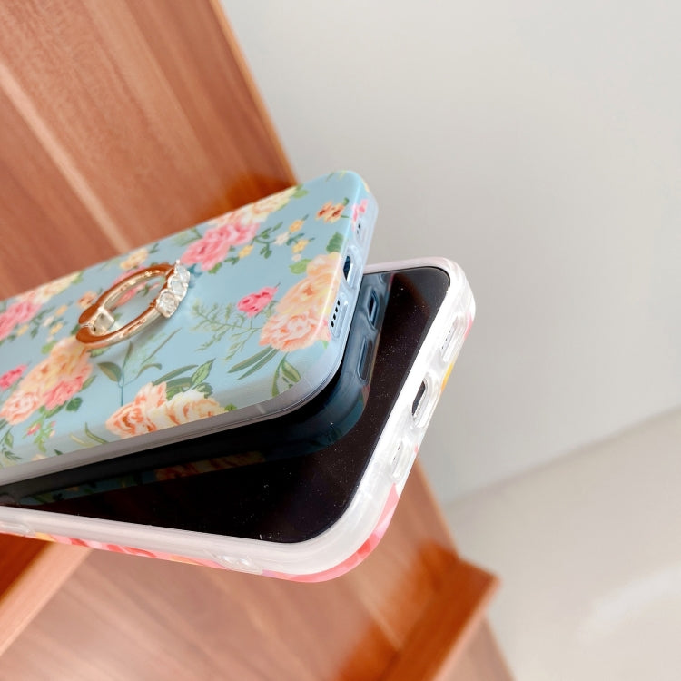 For iPhone 13 Pro Small Floral Pattern Shockproof Case with Ring Holder