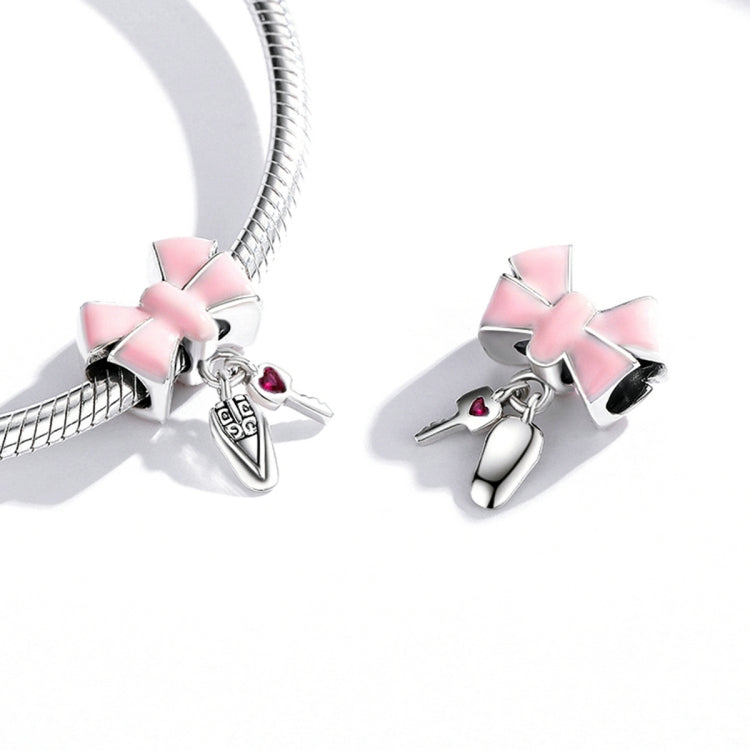S925 Sterling Silver Bow-knot Car Key Pendant DIY Bracelet Necklace Accessories