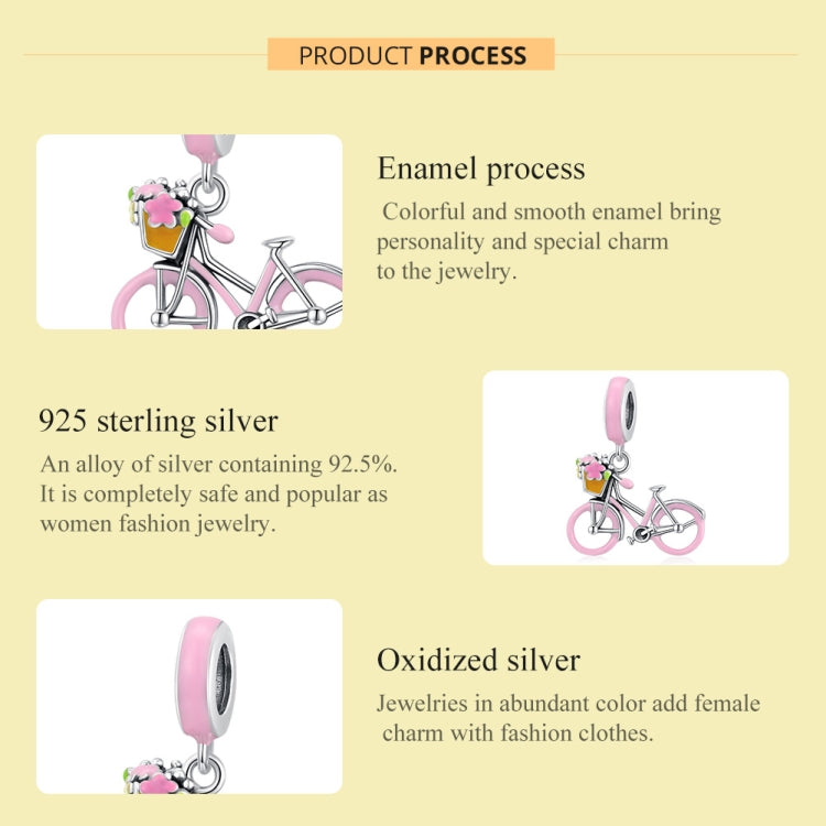 S925 Sterling Silver Pink Bicycle Pendant DIY Bracelet Necklace Accessories