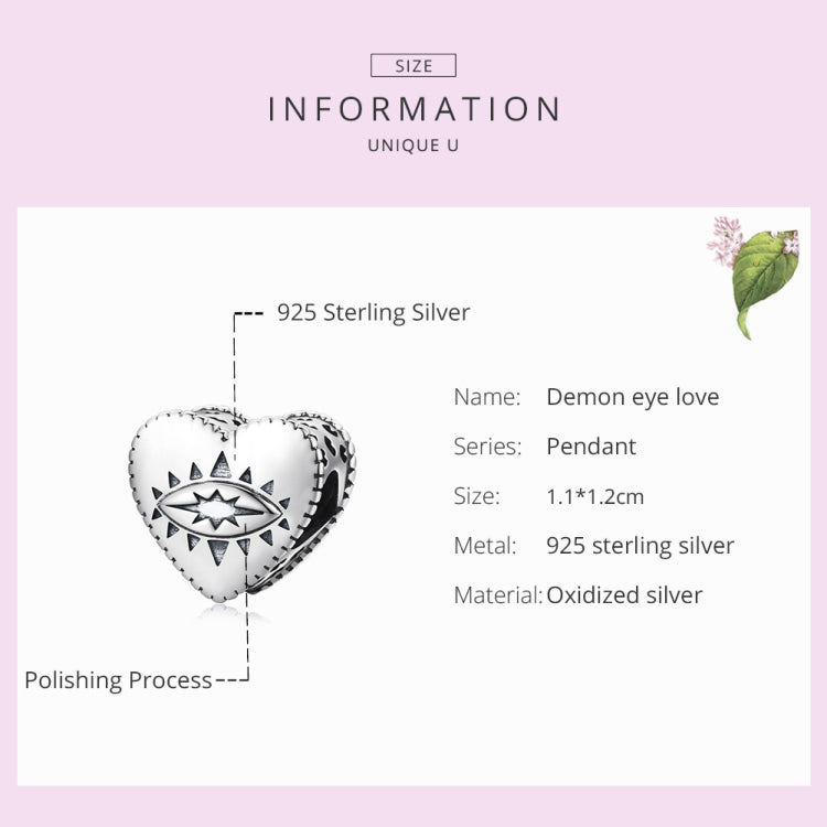 S925 Sterling Silver Heart Devil Eye Beads DIY Bracelet Necklace Accessories