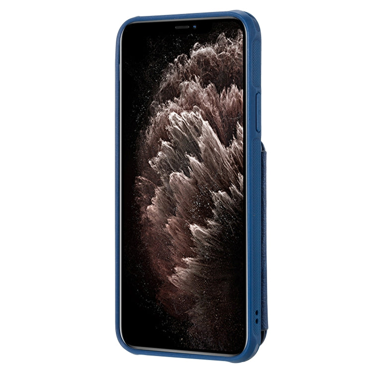 For iPhone 11 Pro Max Dual Buckles Zipper Shockproof Back Cover Protective Case with Holder & Card Slots & Wallet & Lanyard & Photos Frames