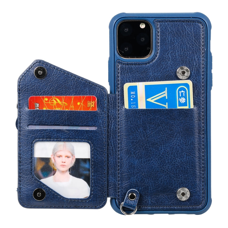 For iPhone 11 Pro Max Dual Buckles Zipper Shockproof Back Cover Protective Case with Holder & Card Slots & Wallet & Lanyard & Photos Frames