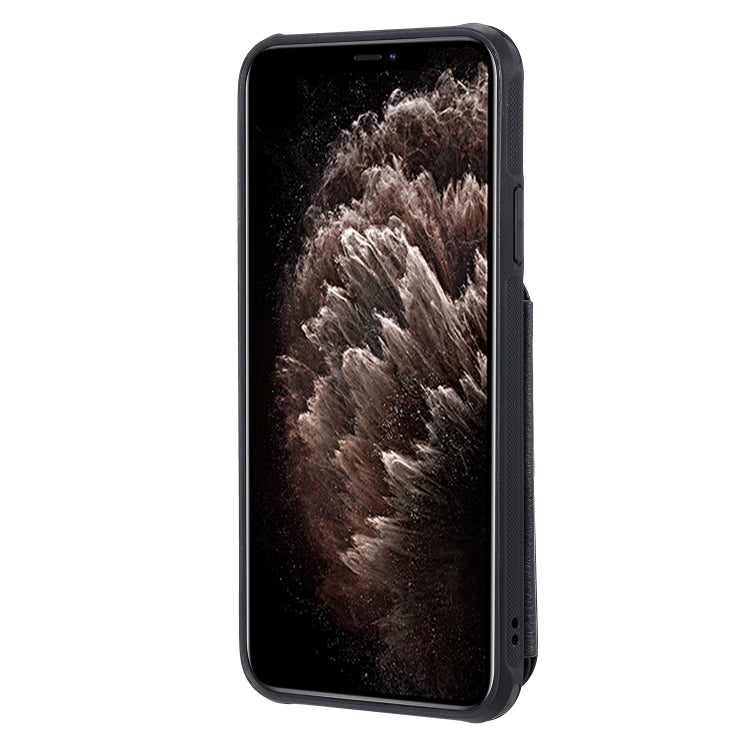 For iPhone 11 Pro Max Dual Buckles Zipper Shockproof Back Cover Protective Case with Holder & Card Slots & Wallet & Lanyard & Photos Frames