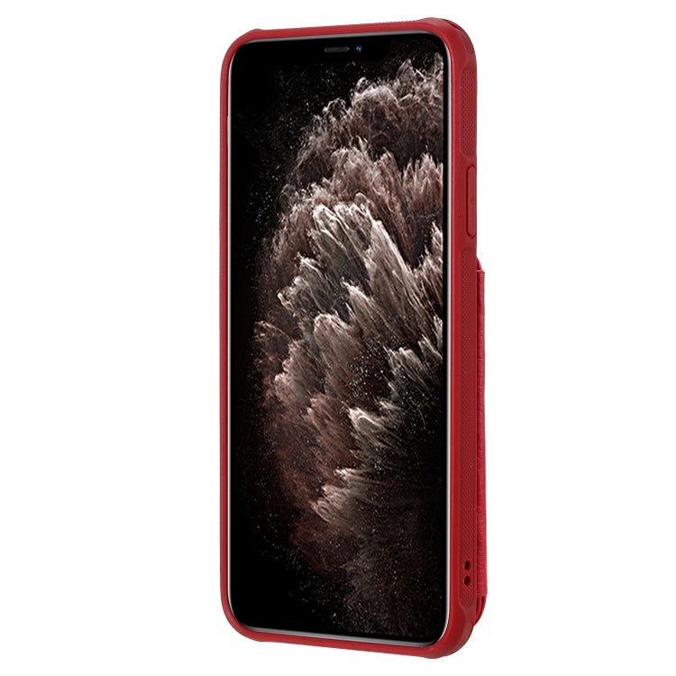 For iPhone 11 Pro Max Dual Buckles Zipper Shockproof Back Cover Protective Case with Holder & Card Slots & Wallet & Lanyard & Photos Frames