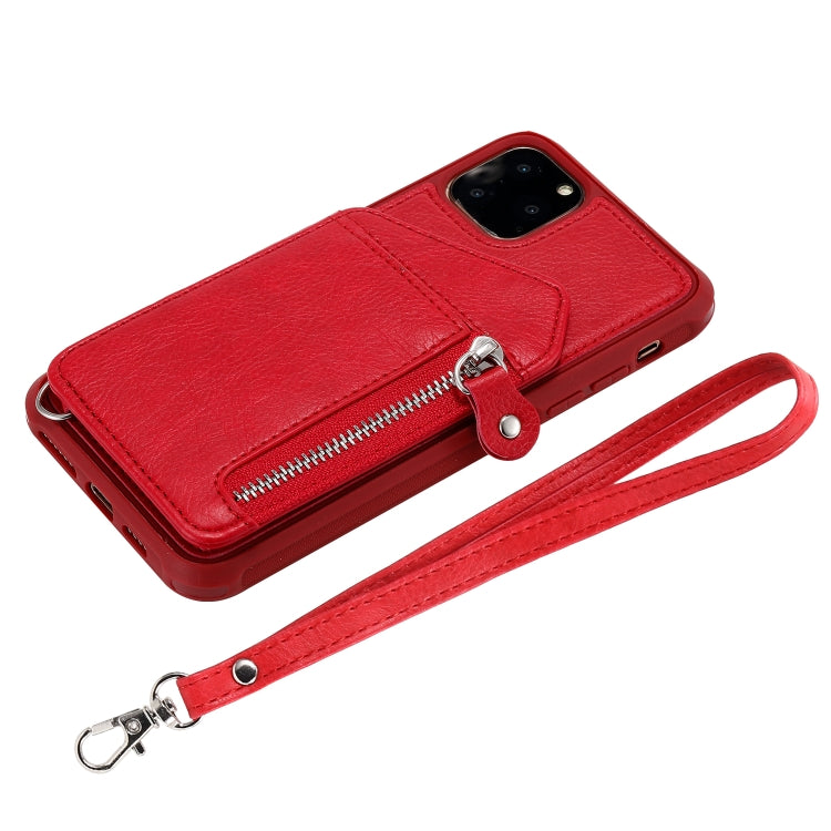 For iPhone 11 Pro Max Dual Buckles Zipper Shockproof Back Cover Protective Case with Holder & Card Slots & Wallet & Lanyard & Photos Frames