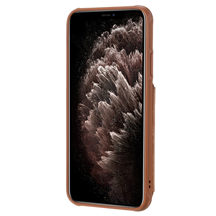 For iPhone 11 Pro Max Dual Buckles Zipper Shockproof Back Cover Protective Case with Holder & Card Slots & Wallet & Lanyard & Photos Frames
