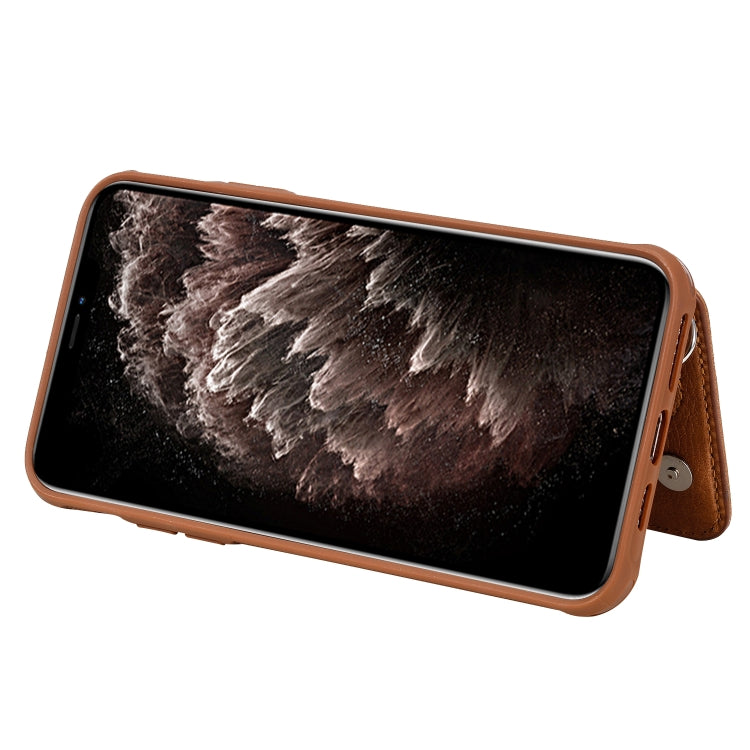 For iPhone 11 Pro Max Dual Buckles Zipper Shockproof Back Cover Protective Case with Holder & Card Slots & Wallet & Lanyard & Photos Frames
