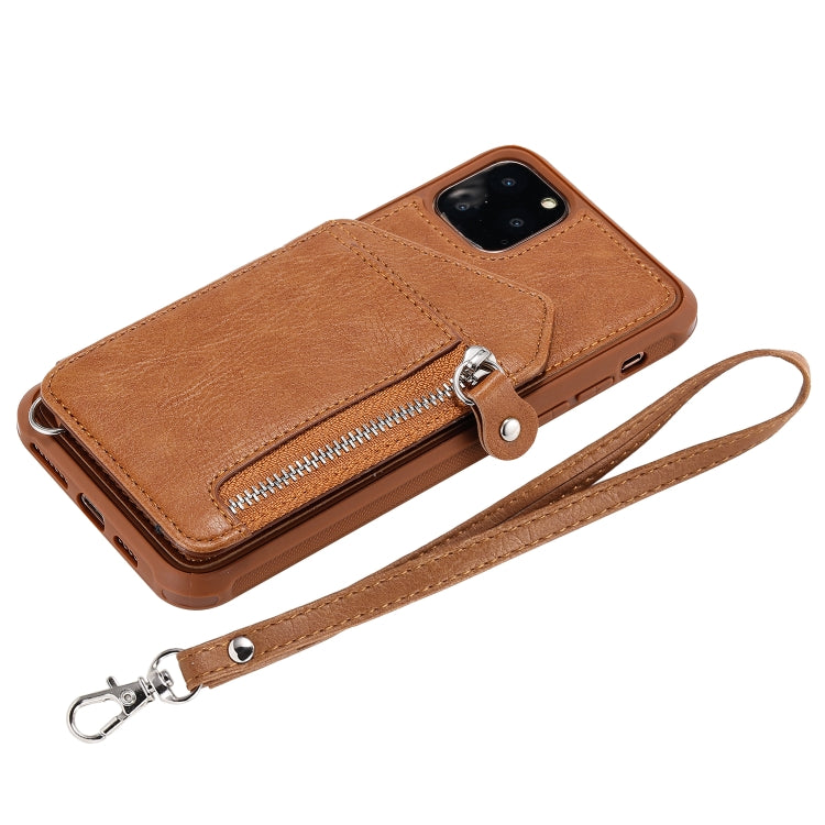 For iPhone 11 Pro Max Dual Buckles Zipper Shockproof Back Cover Protective Case with Holder & Card Slots & Wallet & Lanyard & Photos Frames