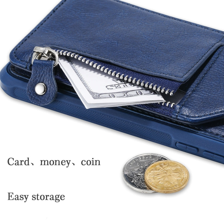 For iPhone 11 Pro Max Dual Buckles Zipper Shockproof Back Cover Protective Case with Holder & Card Slots & Wallet & Lanyard & Photos Frames