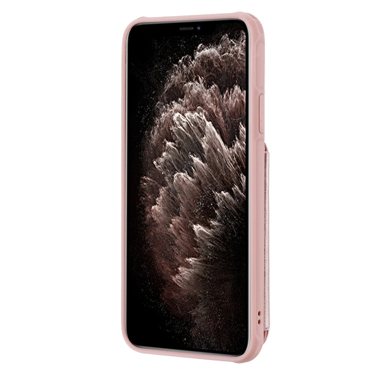 For iPhone 11 Pro Max Dual Buckles Zipper Shockproof Back Cover Protective Case with Holder & Card Slots & Wallet & Lanyard & Photos Frames