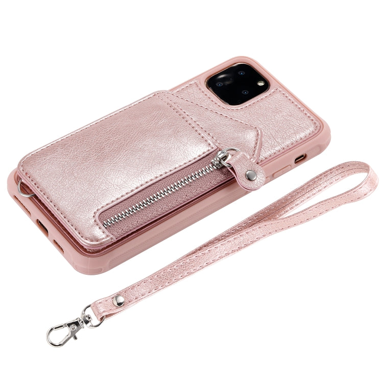 For iPhone 11 Pro Max Dual Buckles Zipper Shockproof Back Cover Protective Case with Holder & Card Slots & Wallet & Lanyard & Photos Frames