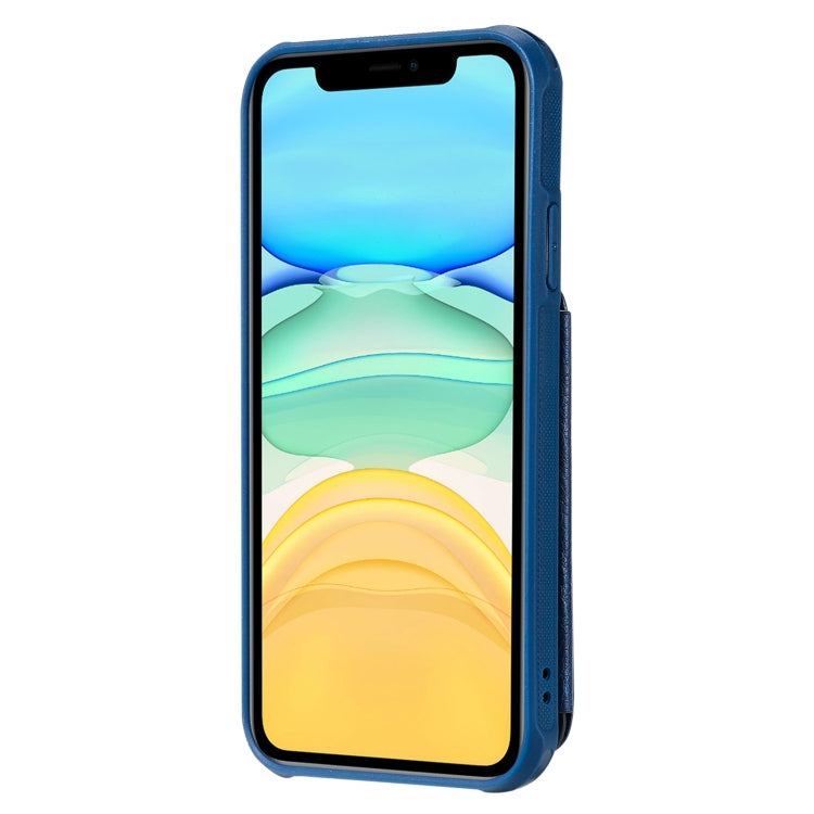 For iPhone 11 Dual Buckles Zipper Shockproof Back Cover Protective Case with Holder & Card Slots & Wallet & Lanyard & Photos Frames