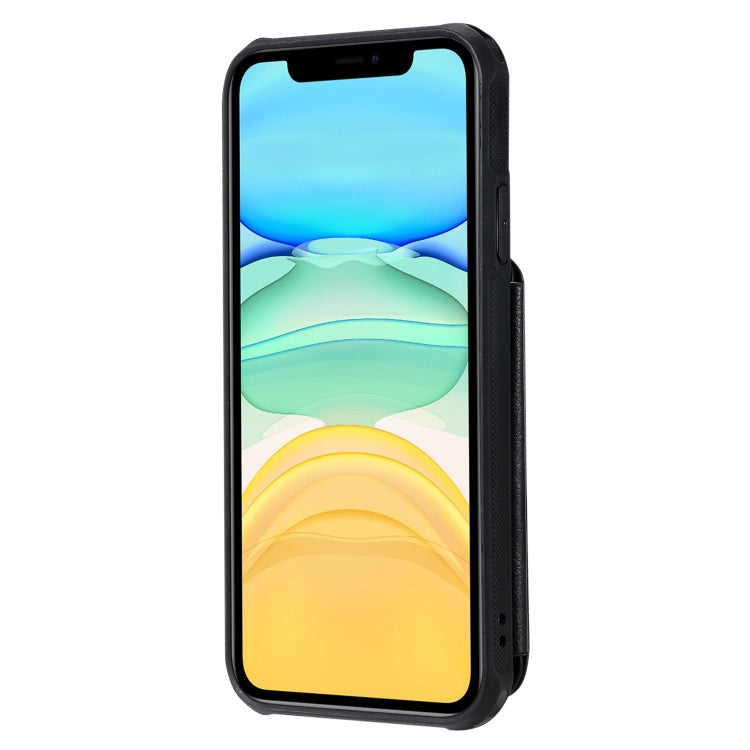 For iPhone 11 Dual Buckles Zipper Shockproof Back Cover Protective Case with Holder & Card Slots & Wallet & Lanyard & Photos Frames