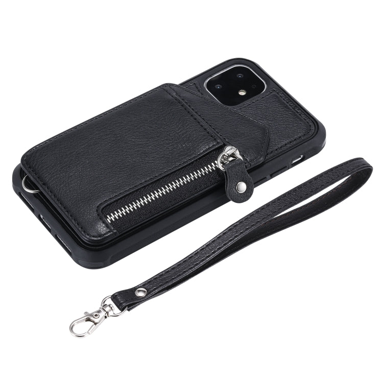 For iPhone 11 Dual Buckles Zipper Shockproof Back Cover Protective Case with Holder & Card Slots & Wallet & Lanyard & Photos Frames