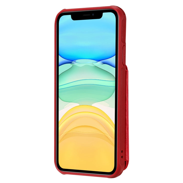 For iPhone 11 Dual Buckles Zipper Shockproof Back Cover Protective Case with Holder & Card Slots & Wallet & Lanyard & Photos Frames