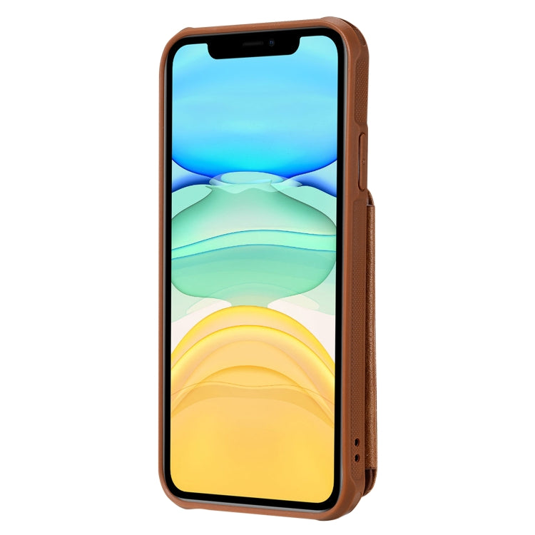 For iPhone 11 Dual Buckles Zipper Shockproof Back Cover Protective Case with Holder & Card Slots & Wallet & Lanyard & Photos Frames