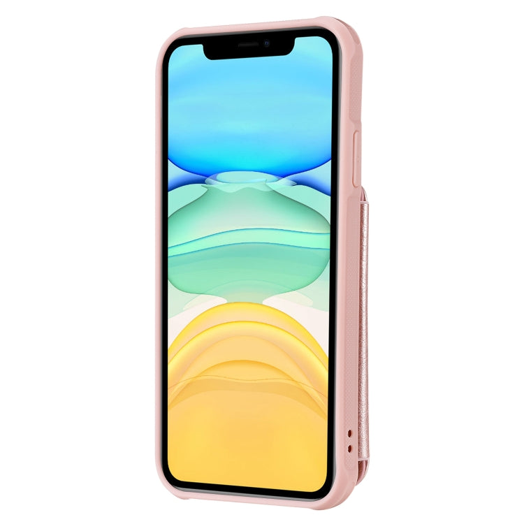 For iPhone 11 Dual Buckles Zipper Shockproof Back Cover Protective Case with Holder & Card Slots & Wallet & Lanyard & Photos Frames