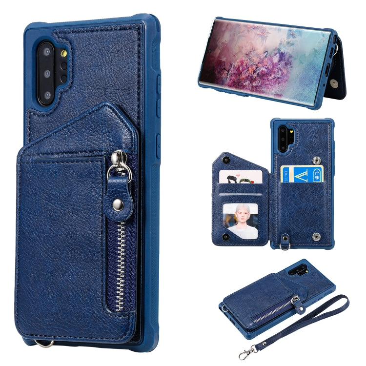 For Galaxy Note 10 Plus Dual Buckles Zipper Shockproof Back Cover Protective Case with Holder & Card Slots & Wallet & Lanyard & Photos Frames
