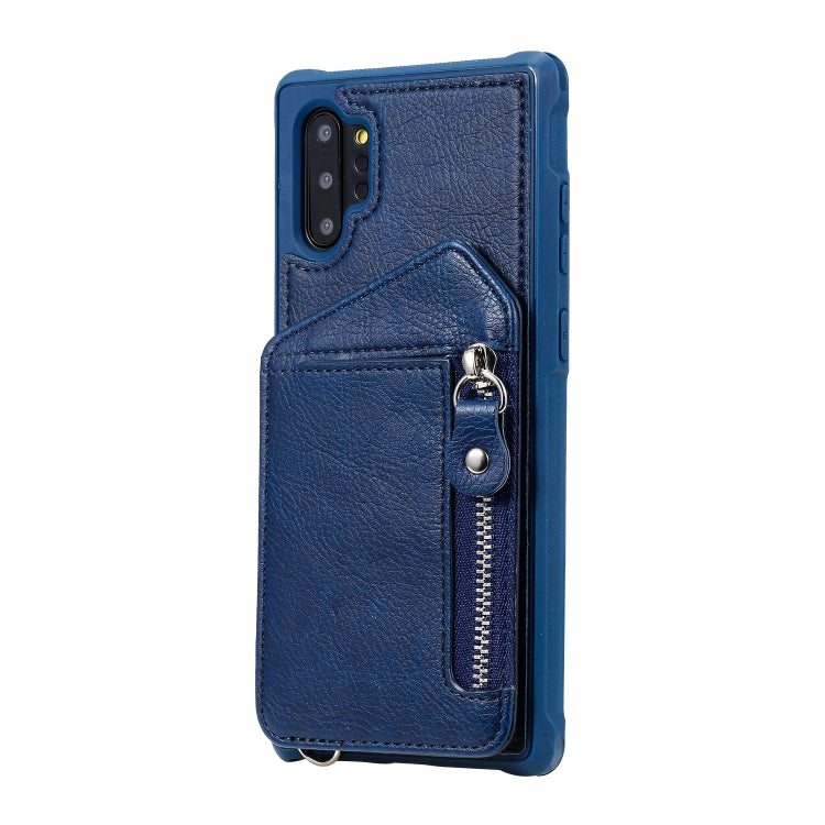 For Galaxy Note 10 Plus Dual Buckles Zipper Shockproof Back Cover Protective Case with Holder & Card Slots & Wallet & Lanyard & Photos Frames