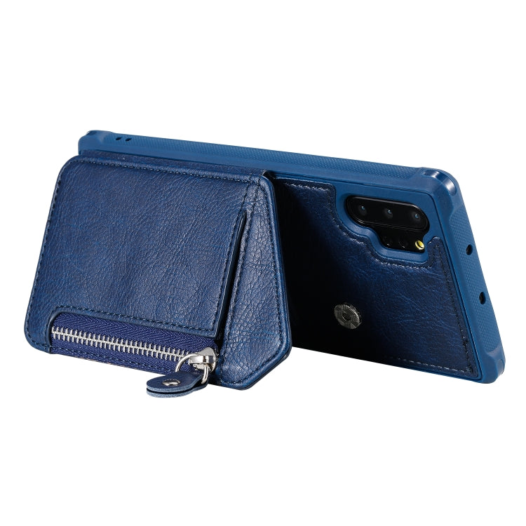 For Galaxy Note 10 Plus Dual Buckles Zipper Shockproof Back Cover Protective Case with Holder & Card Slots & Wallet & Lanyard & Photos Frames