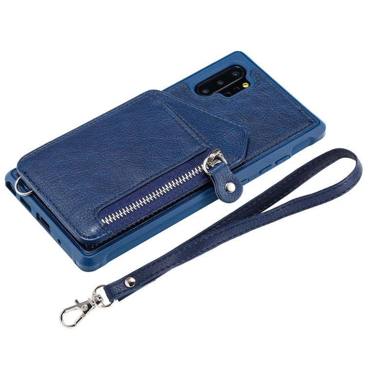 For Galaxy Note 10 Plus Dual Buckles Zipper Shockproof Back Cover Protective Case with Holder & Card Slots & Wallet & Lanyard & Photos Frames