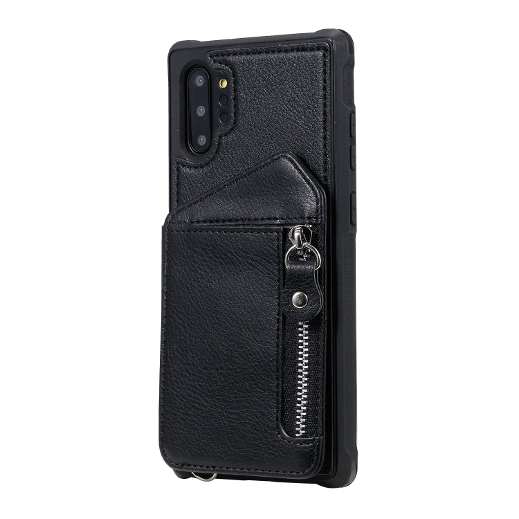 For Galaxy Note 10 Plus Dual Buckles Zipper Shockproof Back Cover Protective Case with Holder & Card Slots & Wallet & Lanyard & Photos Frames