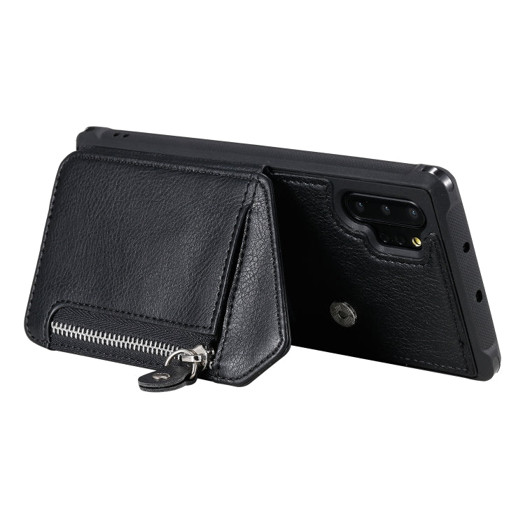 For Galaxy Note 10 Plus Dual Buckles Zipper Shockproof Back Cover Protective Case with Holder & Card Slots & Wallet & Lanyard & Photos Frames