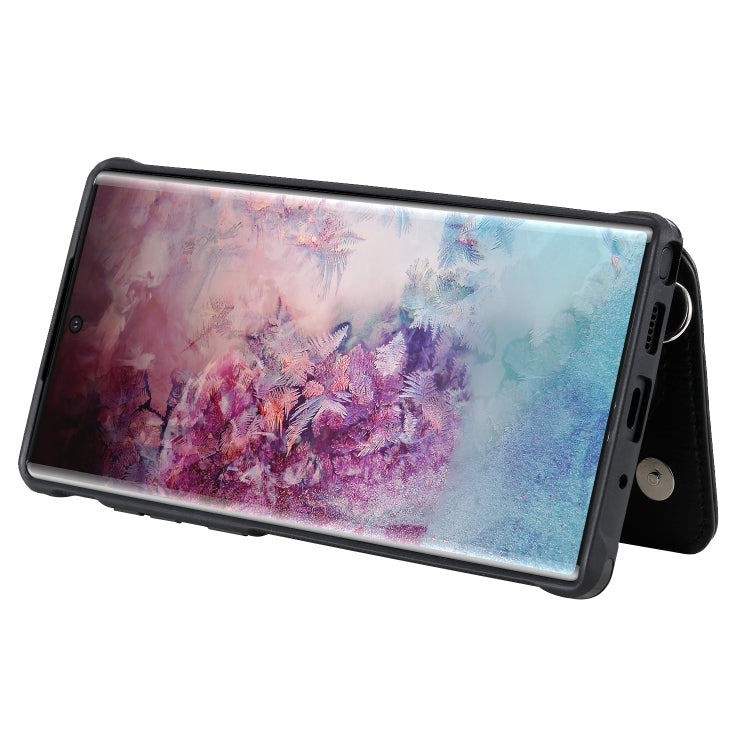 For Galaxy Note 10 Plus Dual Buckles Zipper Shockproof Back Cover Protective Case with Holder & Card Slots & Wallet & Lanyard & Photos Frames