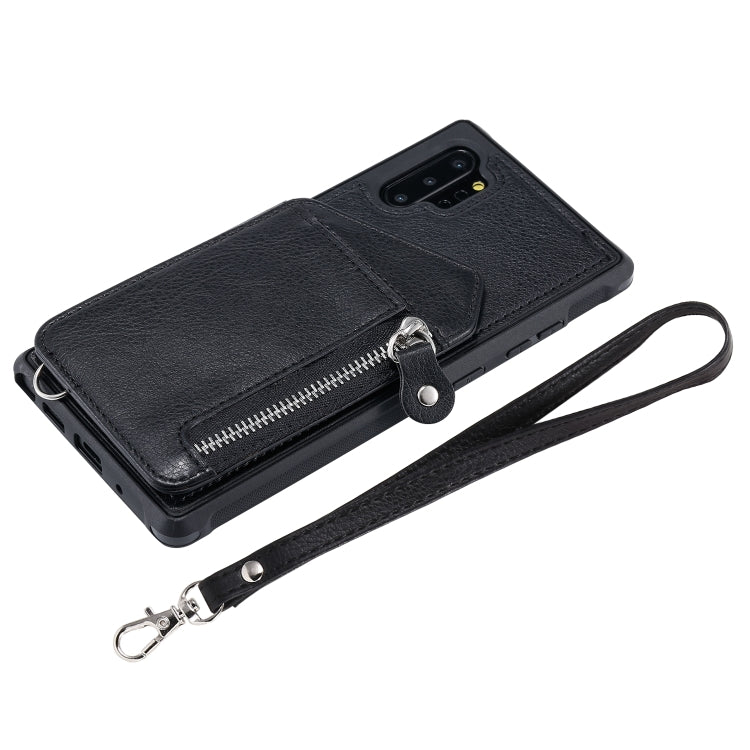 For Galaxy Note 10 Plus Dual Buckles Zipper Shockproof Back Cover Protective Case with Holder & Card Slots & Wallet & Lanyard & Photos Frames
