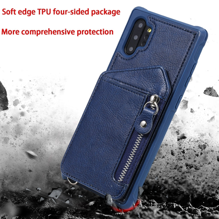 For Galaxy Note 10 Plus Dual Buckles Zipper Shockproof Back Cover Protective Case with Holder & Card Slots & Wallet & Lanyard & Photos Frames