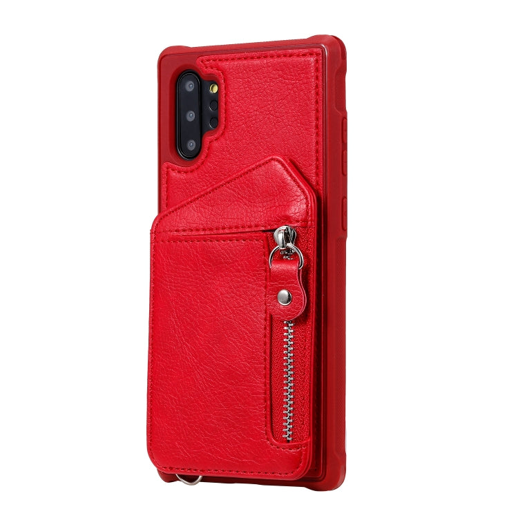 For Galaxy Note 10 Plus Dual Buckles Zipper Shockproof Back Cover Protective Case with Holder & Card Slots & Wallet & Lanyard & Photos Frames