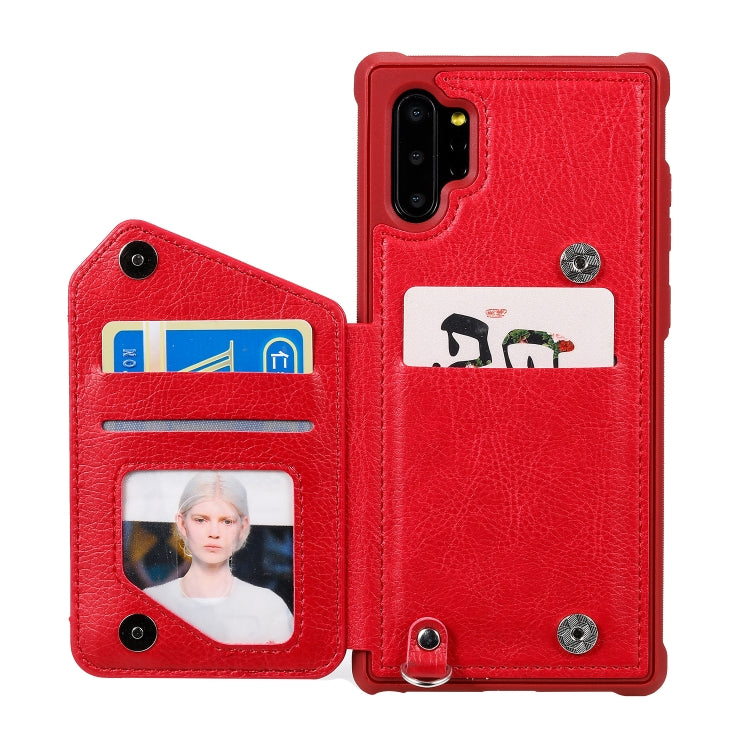 For Galaxy Note 10 Plus Dual Buckles Zipper Shockproof Back Cover Protective Case with Holder & Card Slots & Wallet & Lanyard & Photos Frames