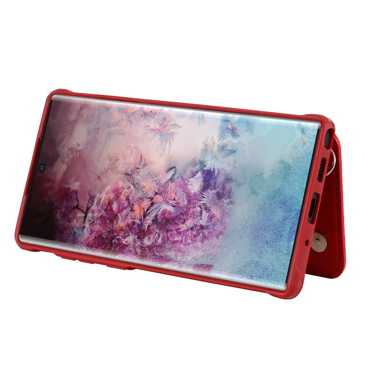 For Galaxy Note 10 Plus Dual Buckles Zipper Shockproof Back Cover Protective Case with Holder & Card Slots & Wallet & Lanyard & Photos Frames