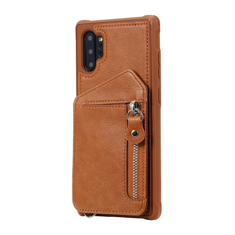 For Galaxy Note 10 Plus Dual Buckles Zipper Shockproof Back Cover Protective Case with Holder & Card Slots & Wallet & Lanyard & Photos Frames