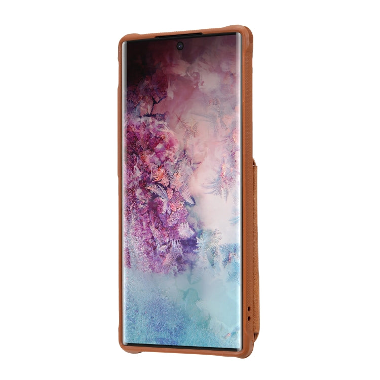 For Galaxy Note 10 Plus Dual Buckles Zipper Shockproof Back Cover Protective Case with Holder & Card Slots & Wallet & Lanyard & Photos Frames